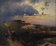 HOFFMANN, Hans Freight of Timber Landscape with Lightning Sweden oil painting artist